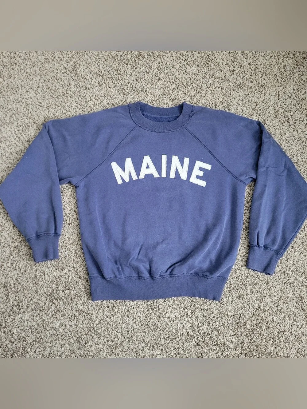 Abercrombie & Fitch Sweatshirt Maine Blue White Distressed Raglan Small